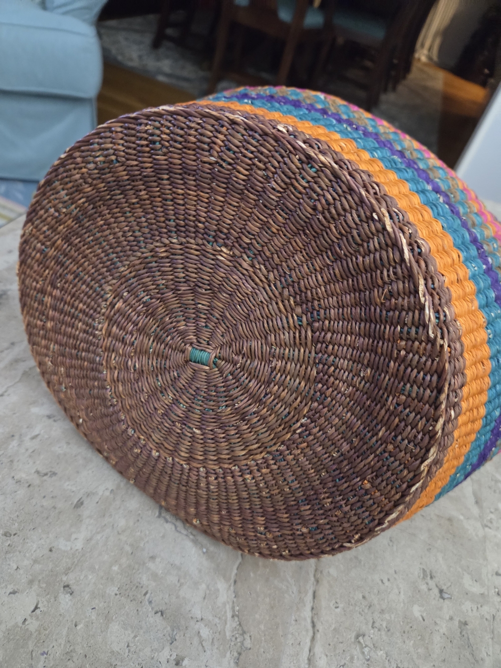 Handwoven Multicolor Straw Tote Bag with Leather Handles - Picture 4 of 4
